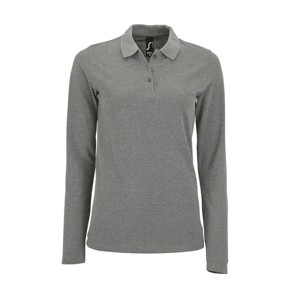 SOLS Womens/Ladies Perfect Long Sleeve Pique Polo Shirt / Gray Marl